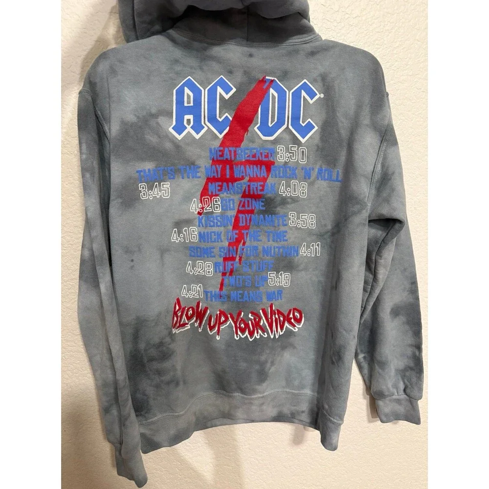 AC/DC Blow Up Your Video Tie-Dye Hoodie Small Gray Graphic Pullover